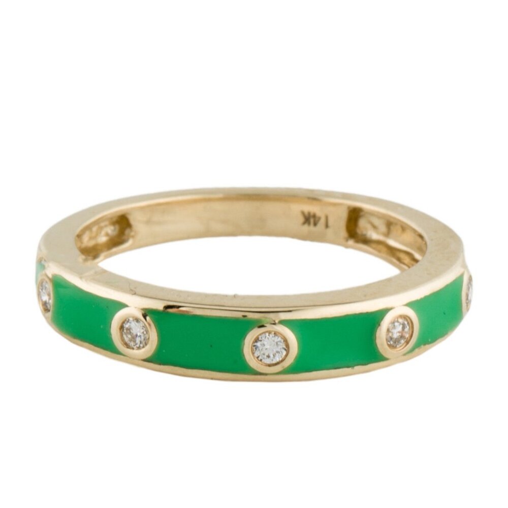 14K YELLOW GOLD DIAMOND & ENAMEL BAND RING
